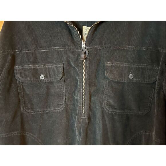 OFFLINE By Aerie Size M Corduroy Quarter Zip Shacket Shirt Black Oversized Raw n - Picture 3 of 7